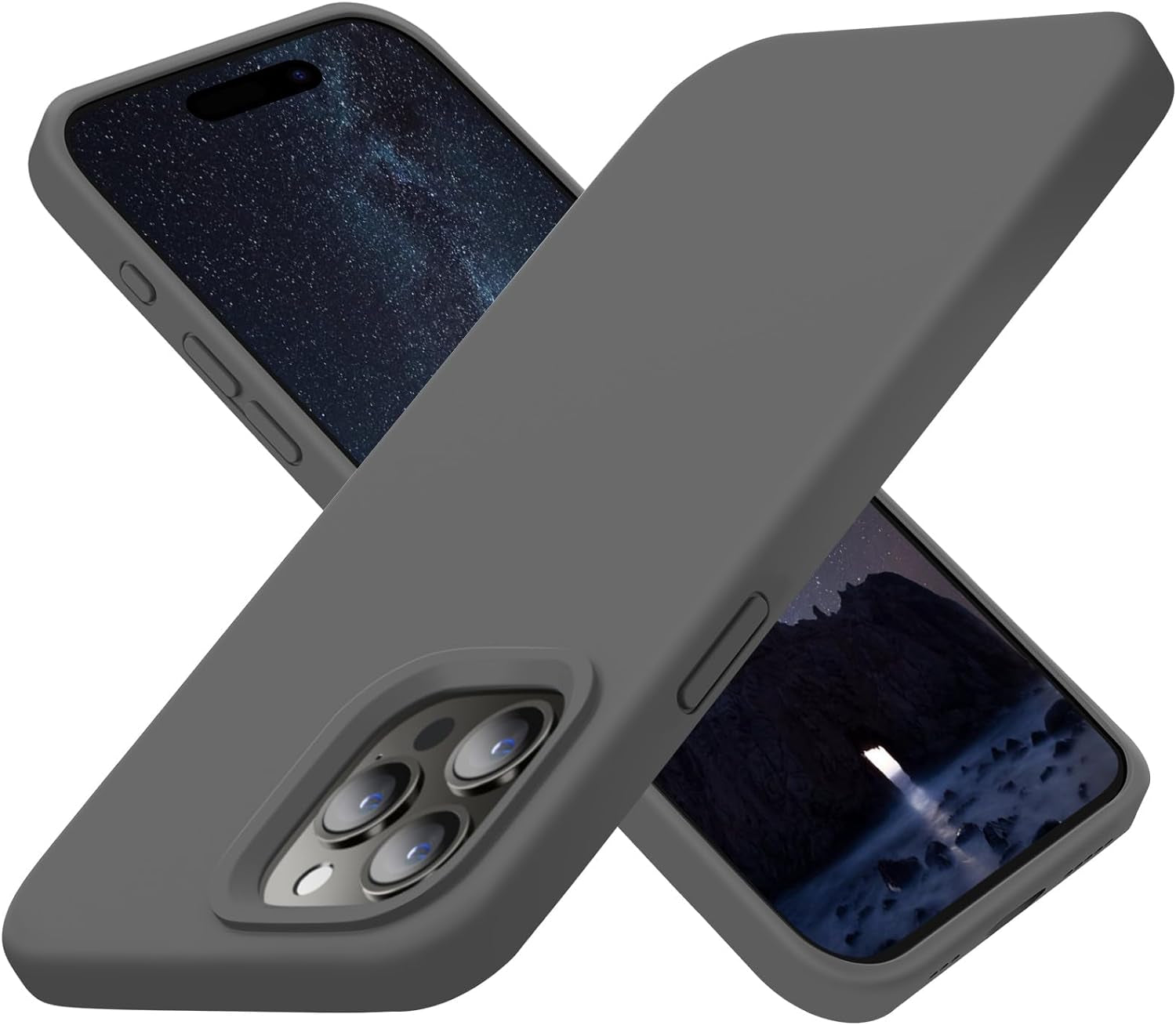 Cordking Designed for Iphone 15 Pro Case, Silicone Ultra Slim Shockproof Protective Phone Case with [Soft Anti-Scratch Microfiber Lining], 6.1 Inch, Alpine Green  Cordking Space Gray  