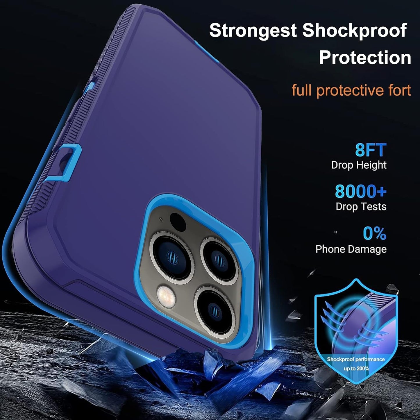 Annymall for Iphone 14 Pro Case with 2 Screen Protector, Heavy Duty Drop Protection Shockproof Full Body 3-Layer Military Rugged Durable Protective Cover for Apple Iphone 14 Pro 6.1" (Blue/Dark)  Annymall   