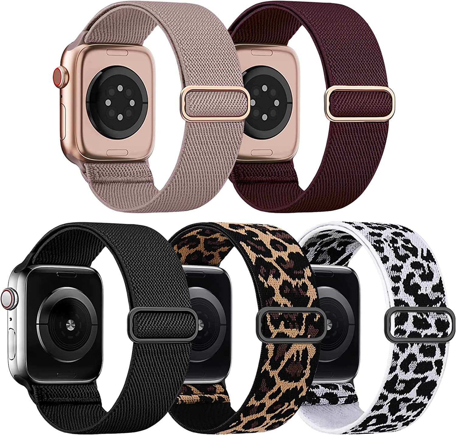 EOMTAM 5 Pack Stretchy Nylon Compatible for Apple Watch Ultra 2/1 Band 38Mm 40Mm 41Mm 42Mm 44Mm 45Mm 49Mm Women Men,Elastic Cloth Sport Wristbands Solo Loop for Iwatch Series 9 8 SE 7 6 5 4 3
