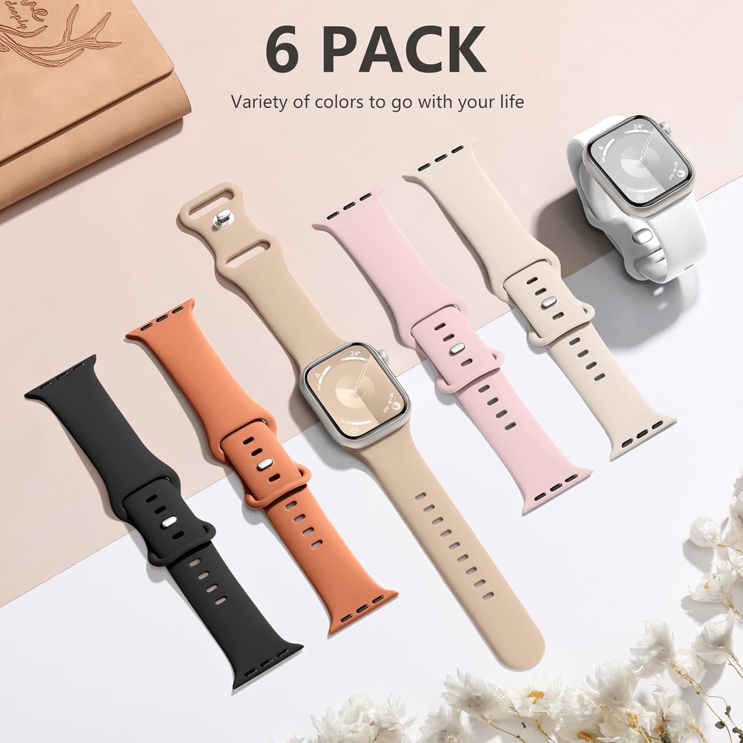 6 Pack Floral Engraved Bands & 6 Pack Sport Bands Compatible with Apple Watch Bands for Women 40Mm 41Mm 38Mm