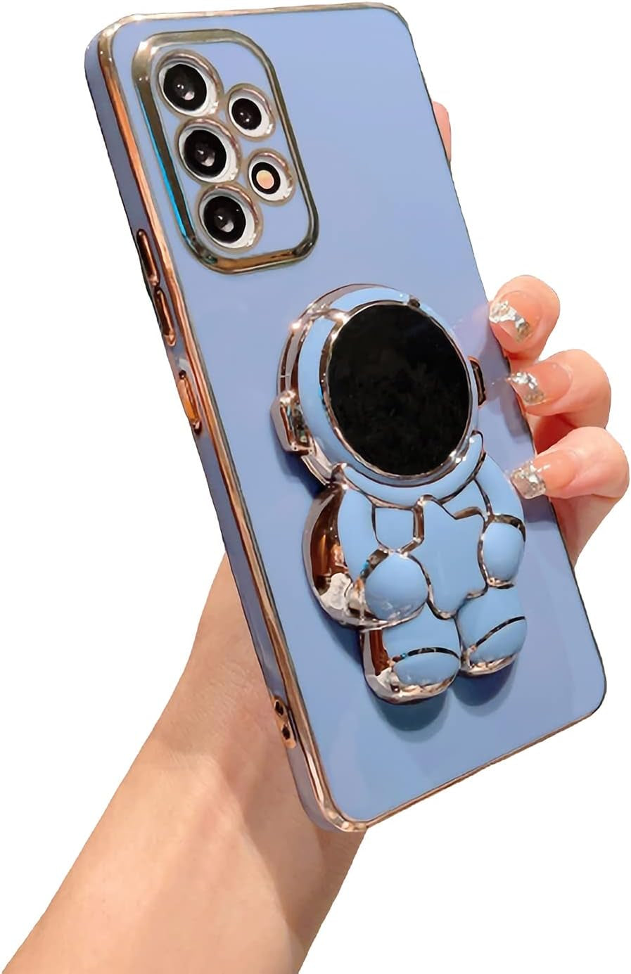 Compatible with Samsung Galaxy A53 5G Case, Plating Astronaut Hidden Stand Case Camera Len Protection Soft Silicone Shockproof Bumper Cute Case for Galaxy A53 6.5 Inch (White)