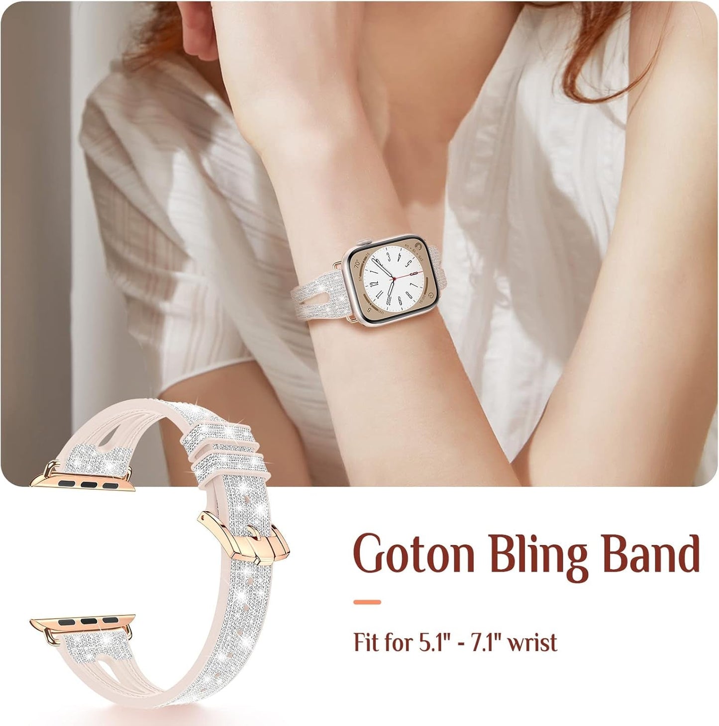 Goton Bling Silicone Band for Apple Watch Bands 49Mm 45Mm 44Mm 42Mm 41Mm 40Mm 38Mm Ultra Ultra2 Series 9 8 7 6 5 4 3 2 1 SE Women, Glitter Strap Accessories Designed for Iwatch All Series