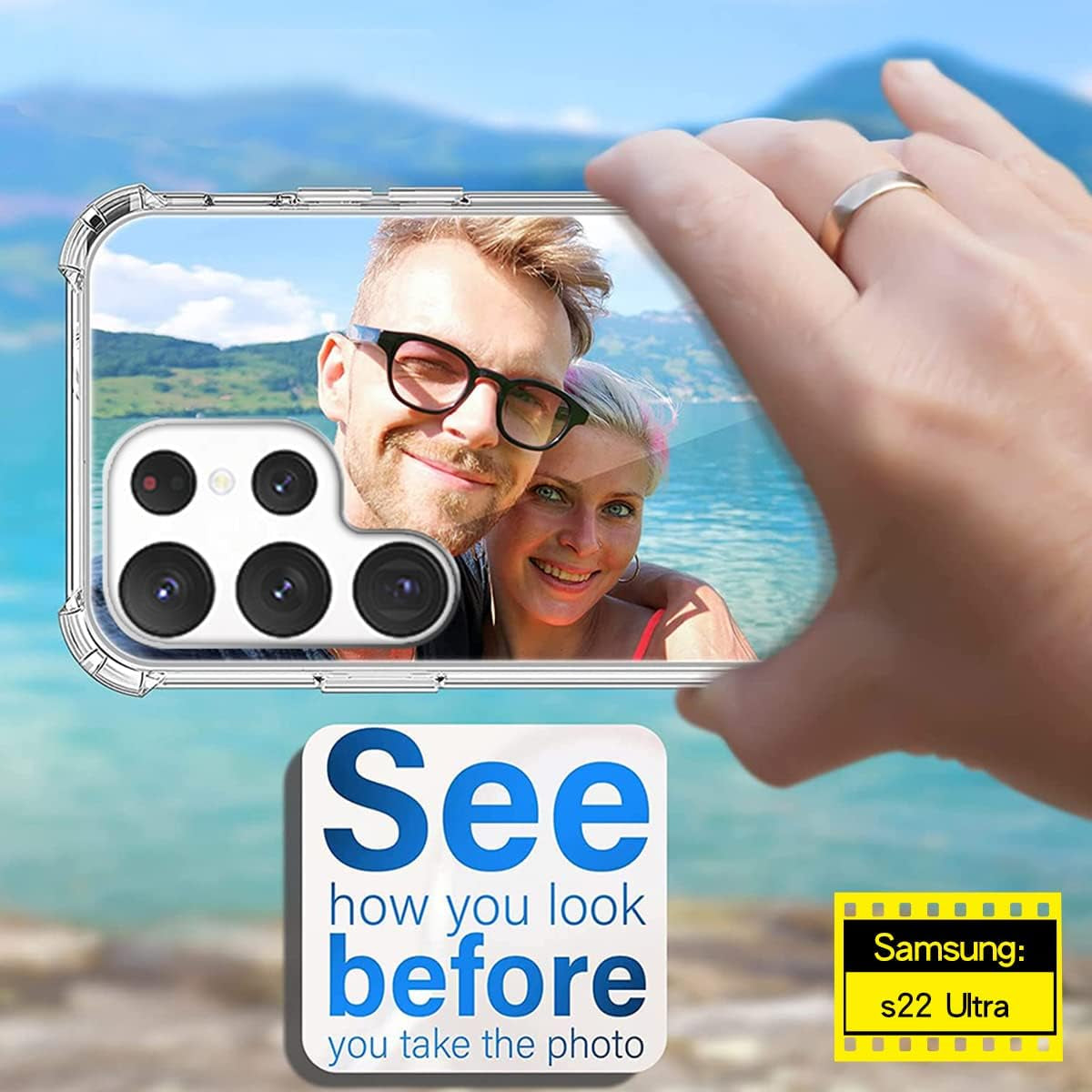 Cavdycidy for Samsung Galaxy S22 Ultra Case Mirror with [Four Corner Thick Guard Shockproof] Hard Mirror Back Soft Bumper Slim Protective Cover Girly Makeup Touch up for Girl Women