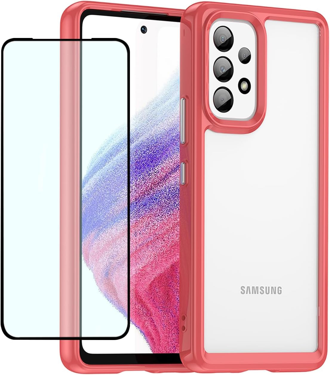 Clear Case for Galaxy A53 Case, Samsung A53 SM-A536U Case with Screen Protector, Anti-Scratch Shockproof Clear Hard PC+ TPU Bumper Protective Cover Case for Samsung Galaxy A53 5G Crystal Clear