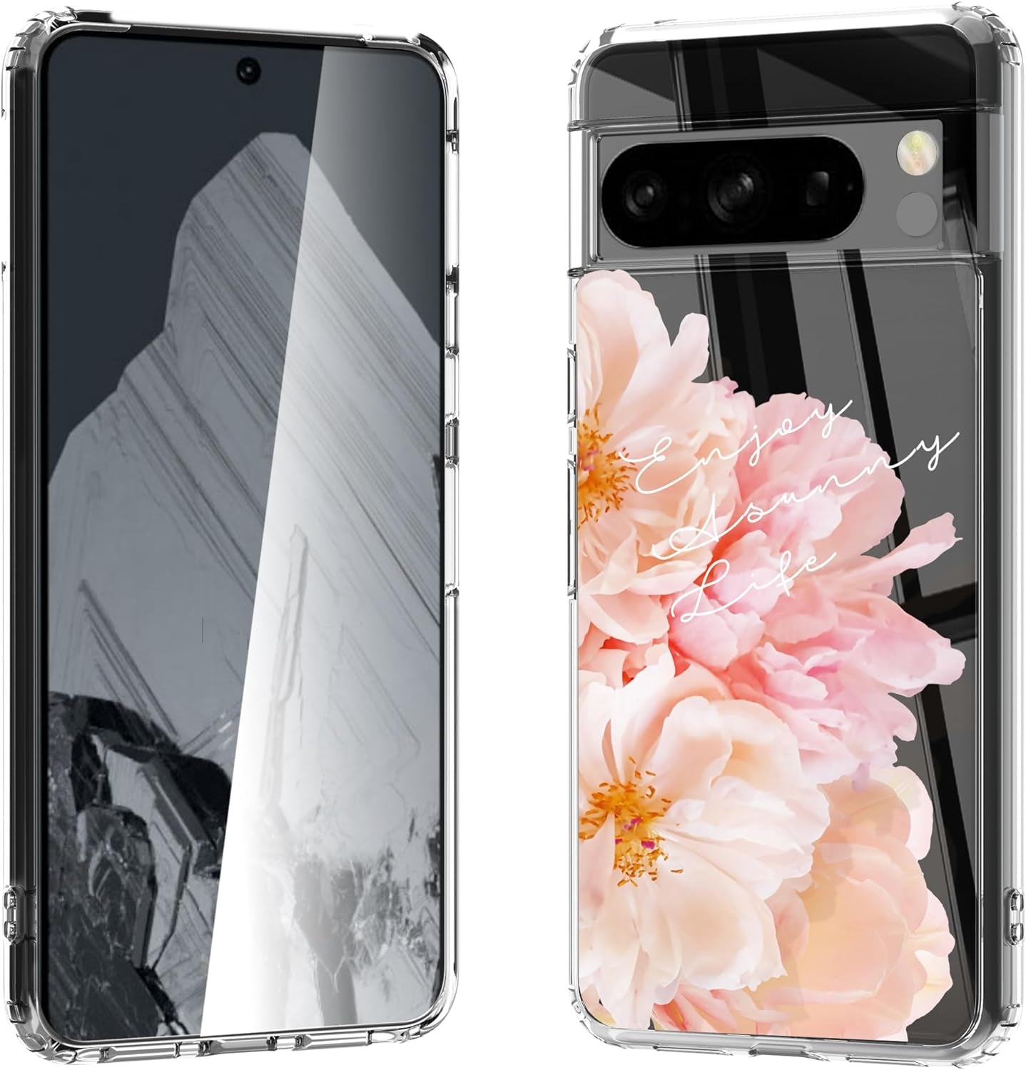 For Google Pixel 8 Clear Case with 3D Flower Printing Design, TPU+PC Slim Shock-Proof Protective Floral Cover for Women Girls, 6.2“ (Pic 5)  YIKECASE A-12 Google Pixel 8 Pro 