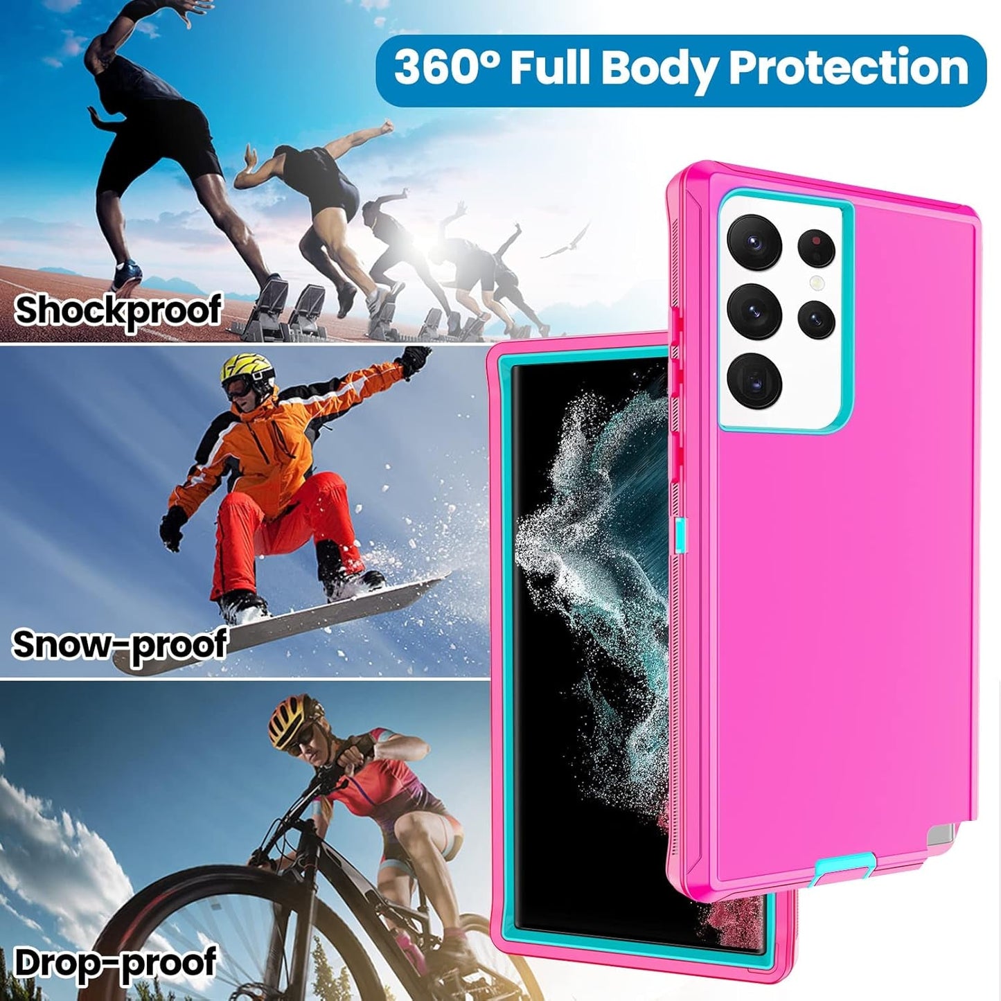 Annymall for Samsung Galaxy S22 Ultra Case with 2 Screen Protector, Full Body Heavy Duty Shockproof Drop-Proof Phone Case Rugged 3-Layer Defender Protective Cover for Samsung Galaxy S22 Ultra (Pink)