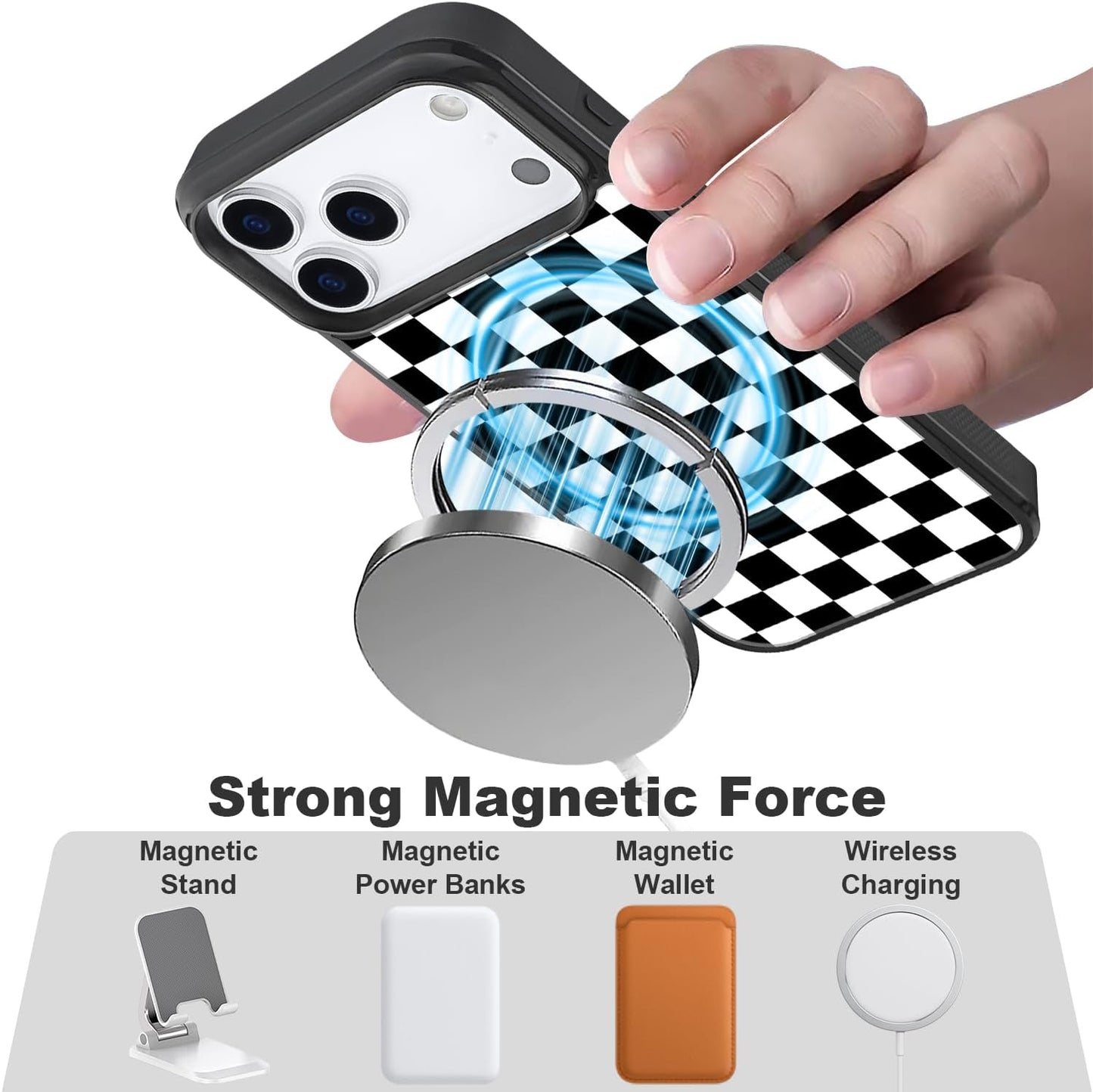 Designed for Iphone 17 Pro Max Case Checkered Pattern [Compatible with Magsafe] Military-Grade Drop Protection Non-Slip Sides Anti-Scratch Back Shockproof Magnetic Case for Iphone 17 Pro Max