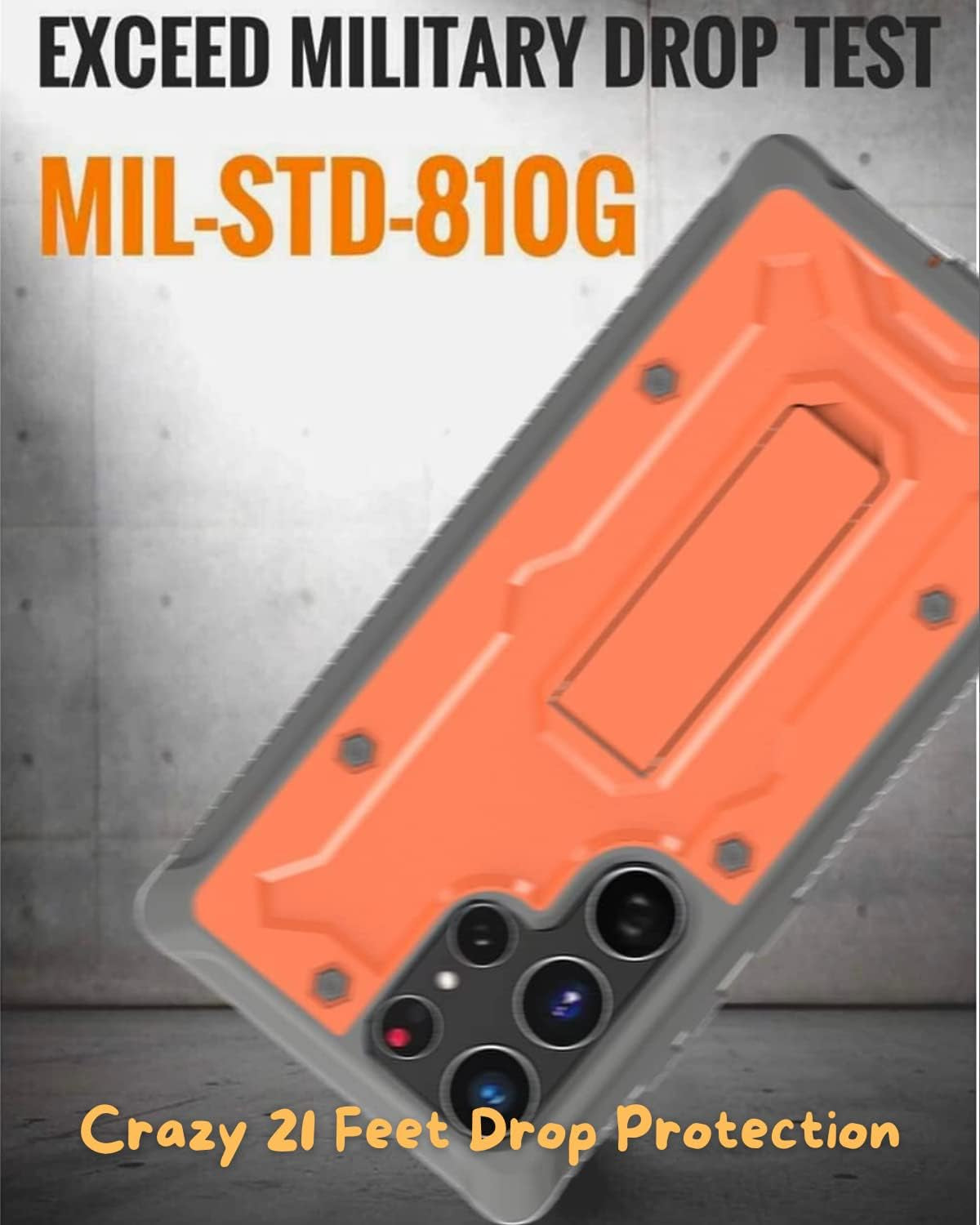 Caseborne V Designed for Galaxy S22 Ultra 5G Case (2022), Full-Body Multi-Layer Rugged Kickstand Case Screenless - Orange