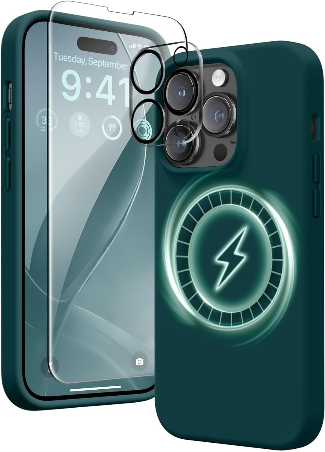 GONEZ for Iphone 14 Pro Max Case Silicone, Compatible with Magsafe, with 2X Screen Protector + 2X Camera Lens Protector, Liquid Silicone Shockproof Protective Iphone 14 Promax Case, Blue  GONEZ   