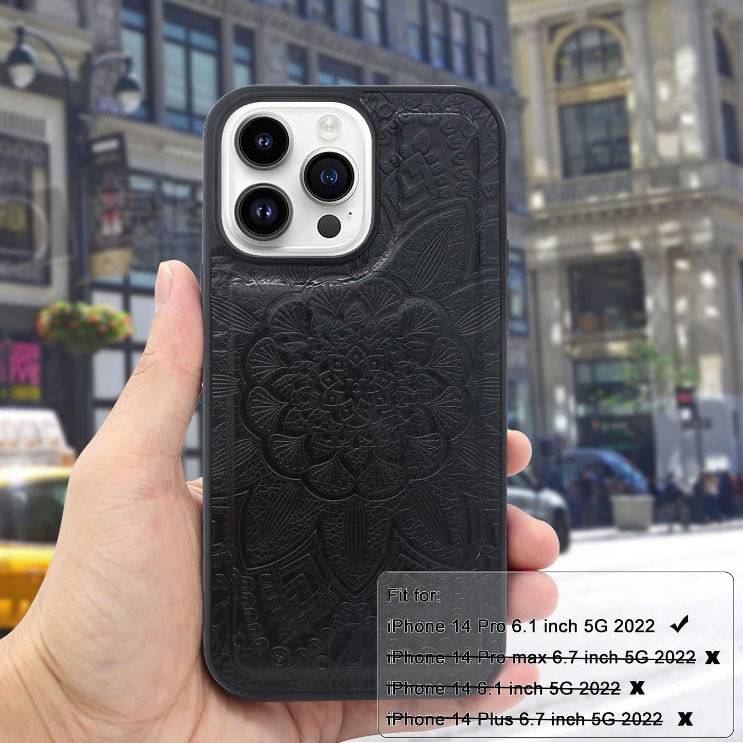 Harryshell Compatible with Iphone 14 Pro 6.1 Inch 5G 2022 Wallet Case Detachable Magnetic Cover Zipper Cash Pocket Multi Card Slots Holder Wrist Strap Lanyard (Floral Black)  Harryshell   