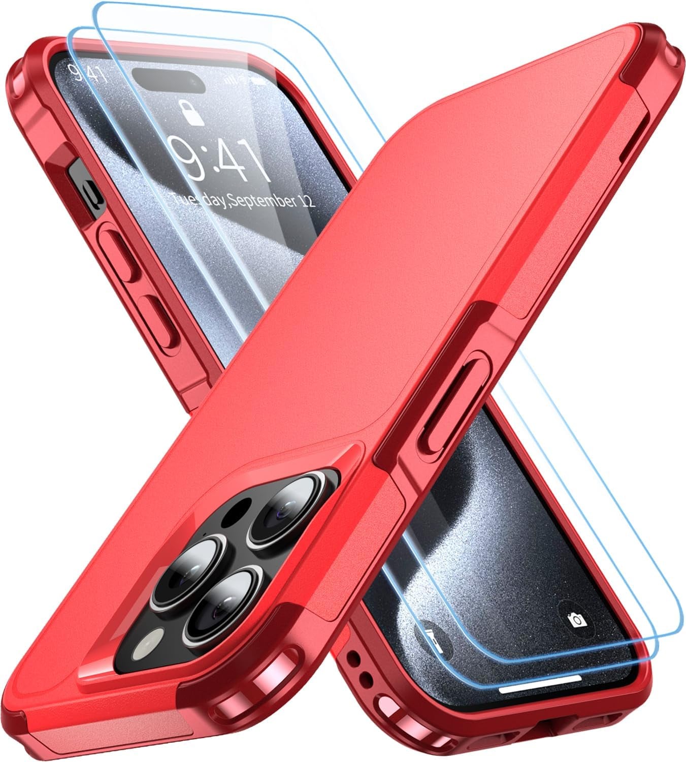 AEDILYS Shockproof for Iphone 15 Pro Case,[18 FT Military Grade Drop Protection],With 2X[Tempered Glass Screen Protector ] with Air Bumpers Full-Body Protective Phone Case,Blue  AEDILYS   