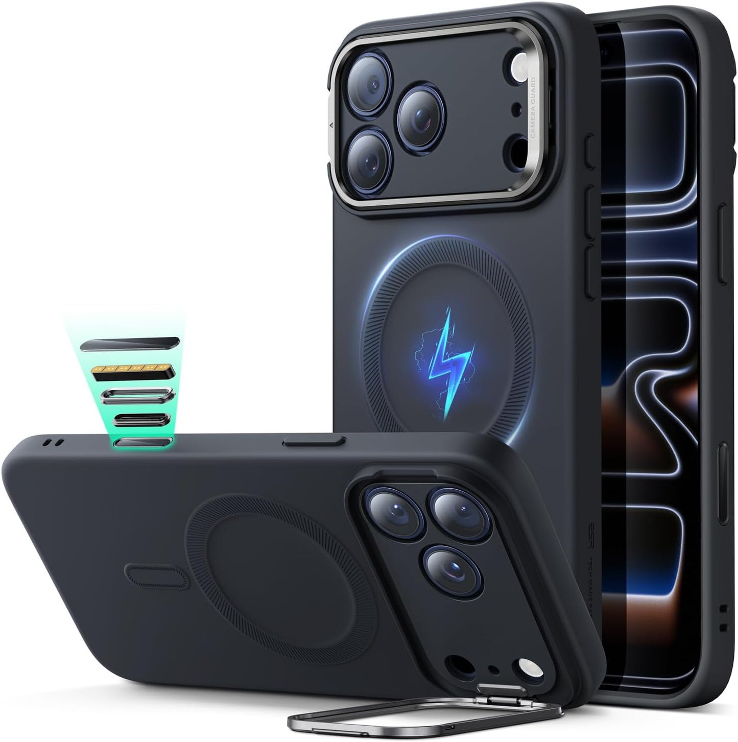 ESR for Iphone 17 Pro Max Case with Stash Stand, Camera Control Cover Compatible with Magsafe, Military-Grade Drop Protection Phone Case for Iphone 17 Pro Max, Scratch-Resistant Back Cover, Clear