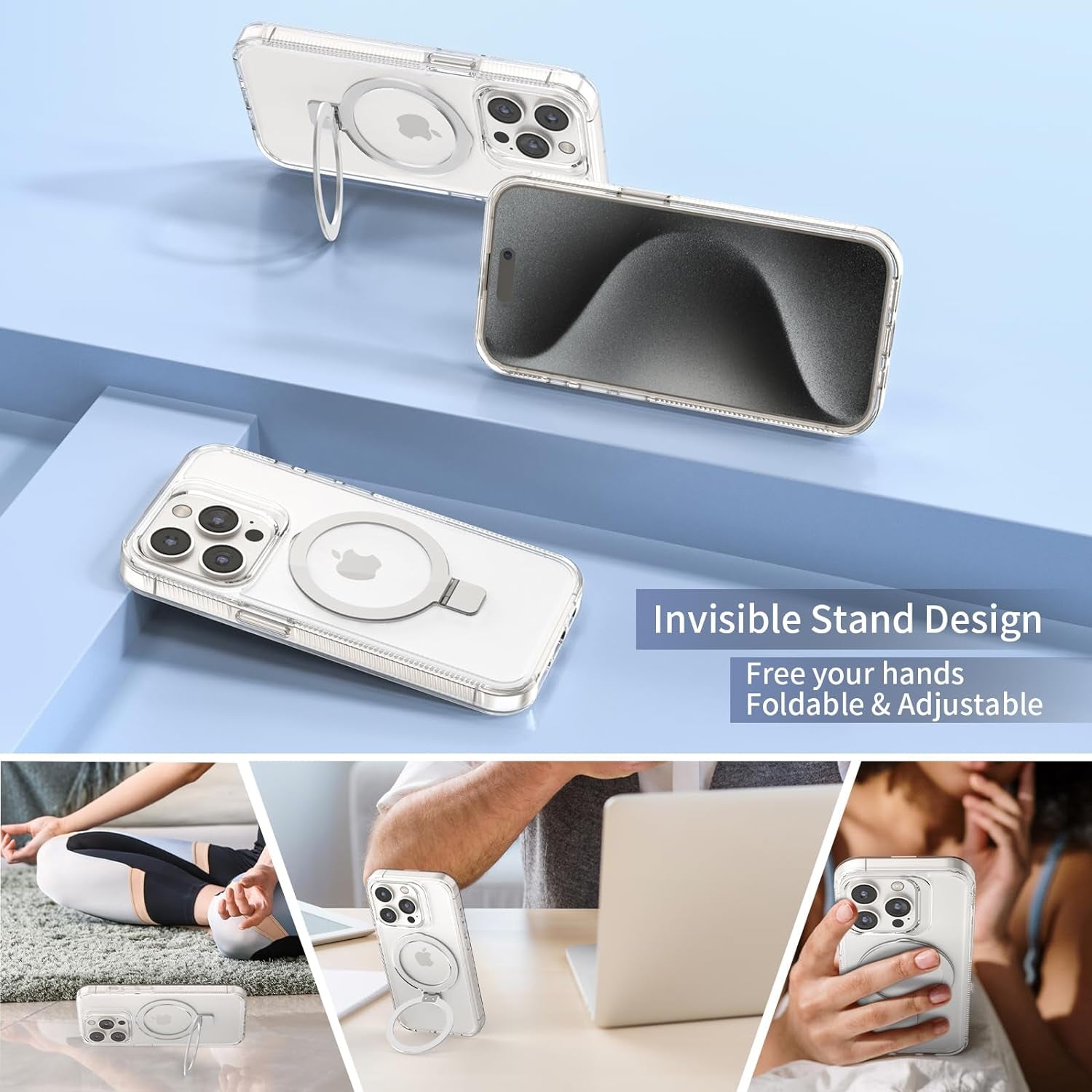 Nebulium for Iphone 15 Pro Case with Stand Magnetic, Invisible Stand Clear Slim Shockproof Drop Protective Phone Case 6.1 Inch, [Anti-Yellowing] [Military Drop Protection] [Compatible with Magsafe]  nebulium   