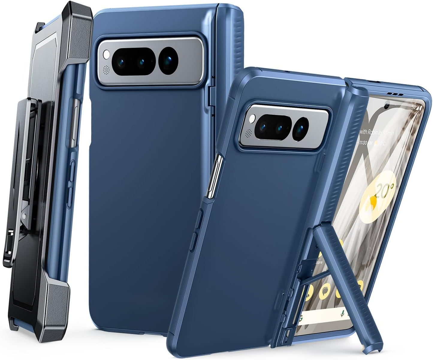 FNTCASE for Google Pixel Fold Case: Rugged Shockproof Cover with Kickstand & Holster | Drop Proof Hinge Protection Screen Protector Military Grade Tough Slim Protective 5G Phone Shell Black  FNTCASE Blue Holster 