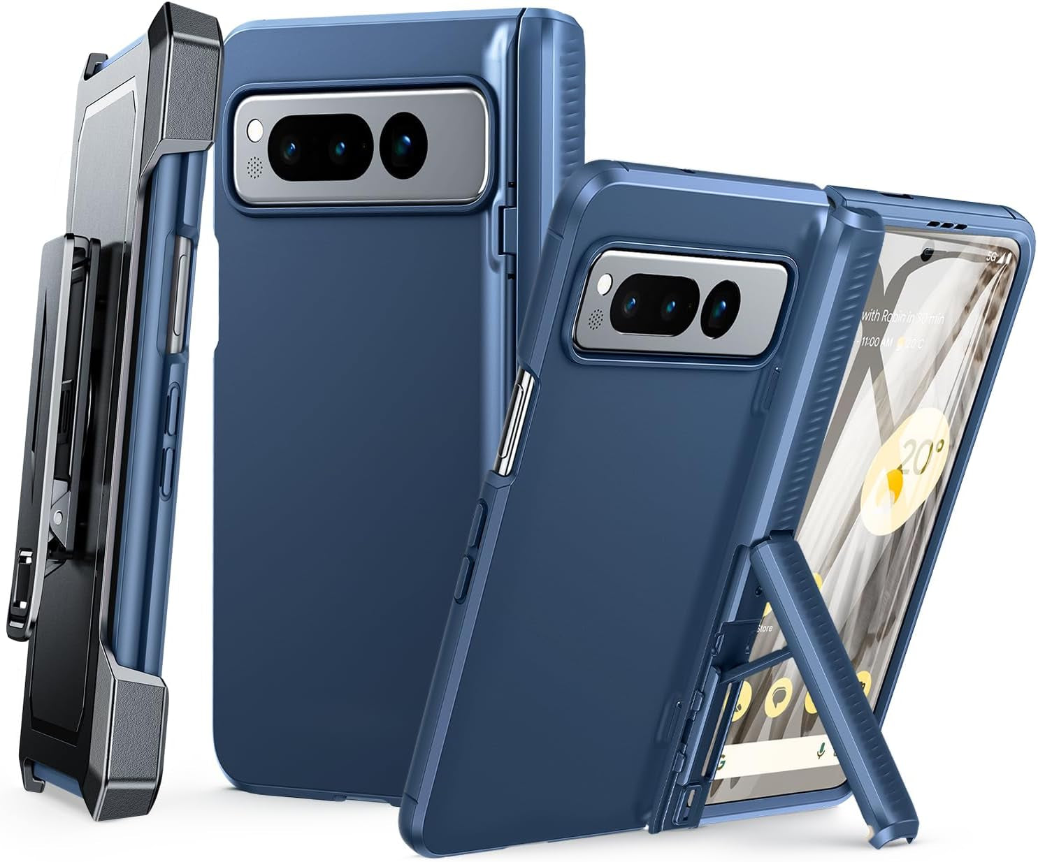 FNTCASE for Google Pixel Fold Case: Rugged Shockproof Cover with Kickstand & Holster | Drop Proof Hinge Protection Screen Protector Military Grade Tough Slim Protective 5G Phone Shell Black  FNTCASE Blue Holster 