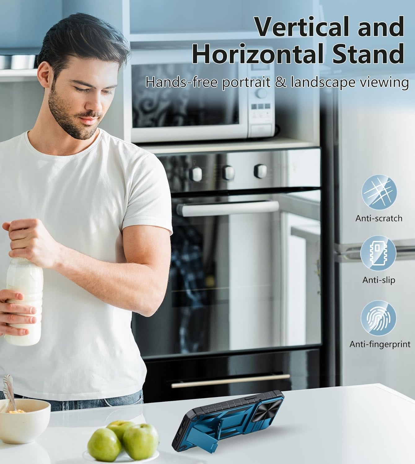 FNTCASE for Iphone 15 Pro Case: Military Grade Drop & Shock Protection Cell Phone Cover with Kickstand & Slide | Rugged Protective Bumper Textured | Heavy Duty Protector(Blue)  FNTCASE   