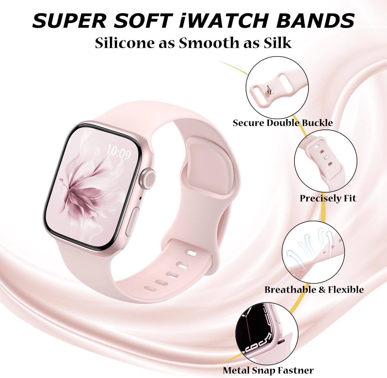 6 Pack Sport Silicone Band Compatible with Apple Watch Bands 40Mm 38Mm 41Mm 42Mm 44Mm 45Mm 49Mm Women Men, Soft Strap Wristbands for Iwatch Series 9 Ultra/Ultra 2 SE 8 7 6 5 4 3 2 1 Black