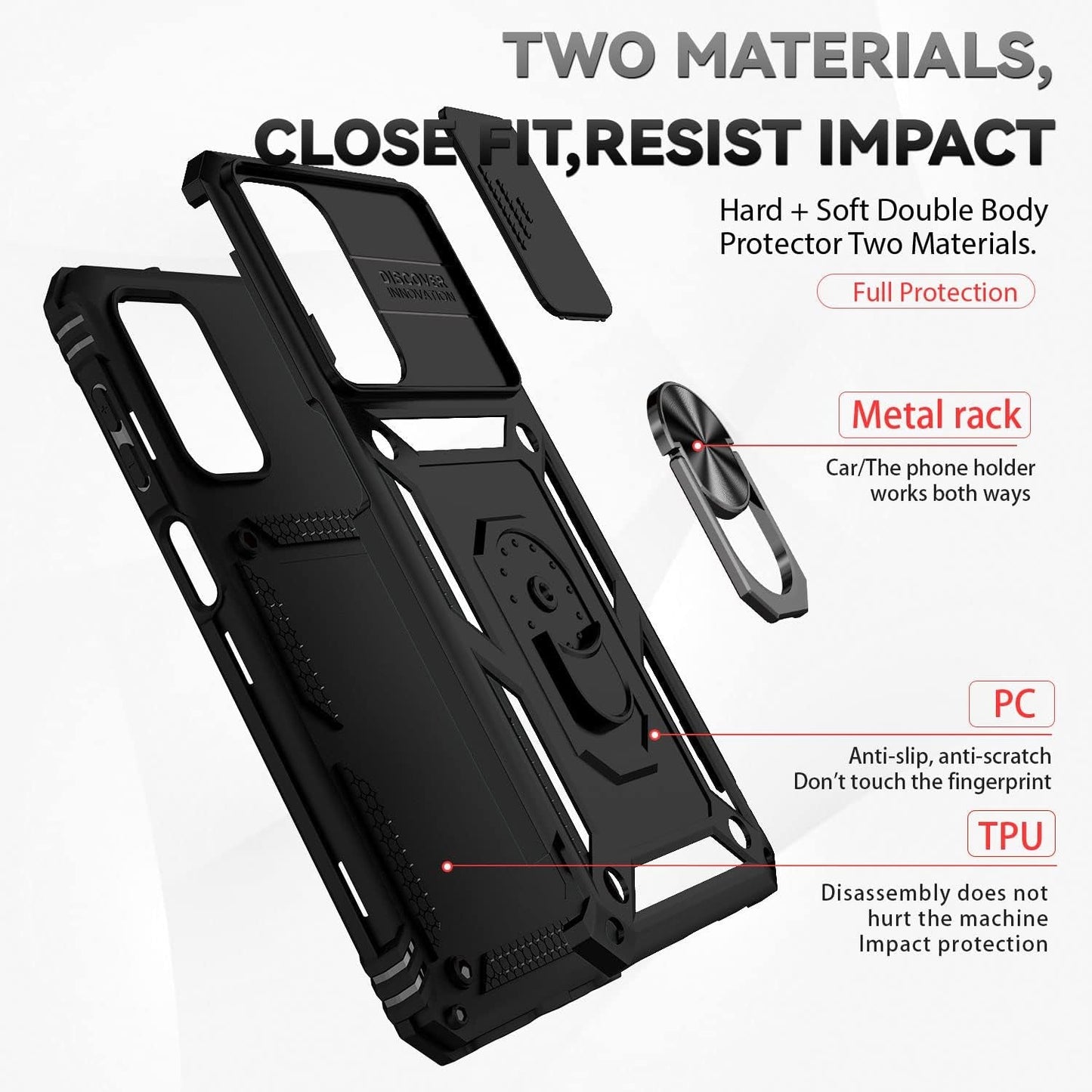 For Samsung Galaxy A53 5G Case with HD Screen Protector, Heavy Duty Shockproof Case with 360 ° Rotation Metal Kickstand [Military Grade] Protective Case for Samsung Galaxy A53 (Black)