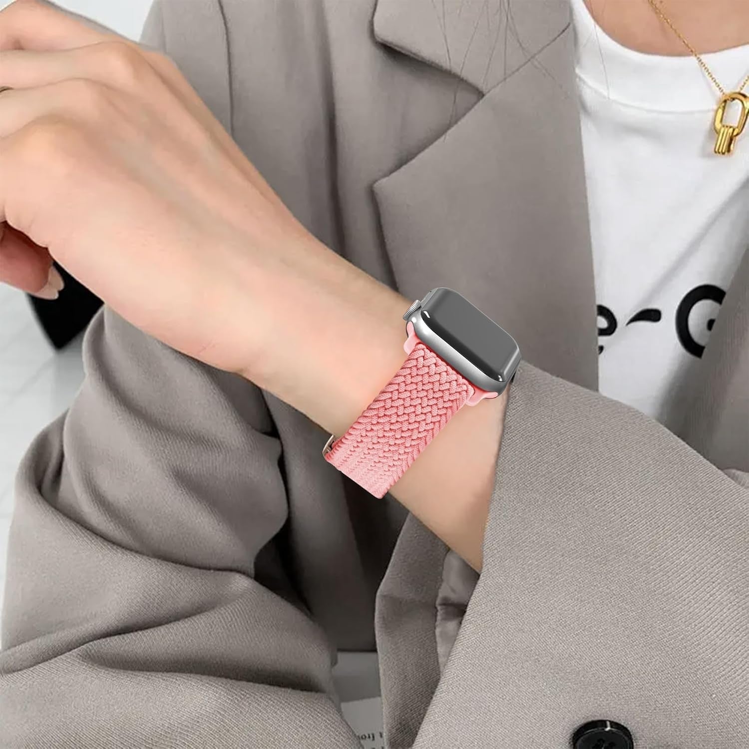 Arae 2 Pack Magnetic Stretchy Watch Band Compatible for Apple Watch Band 38Mm 40Mm 41Mm,Comfortable Adjustable Straps Wristbands for Iwatch Series 9 8 7 6 5 4 SE 3 2 1 Ultra 1 2 Women Men,Starlight P