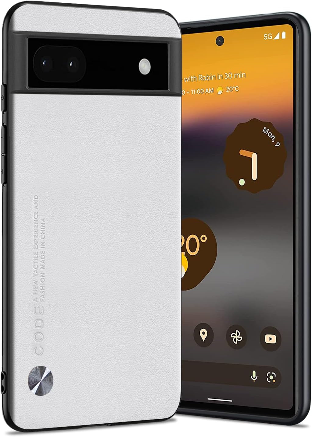 For Google Pixel 6A Case 5G (2022), Soft TPU Artificial Leather Case,Extremely Light Ultra-Light Camera Protection Leather Cover Case for Google Pixel 6A 5G(Orange)  Puxssul White  