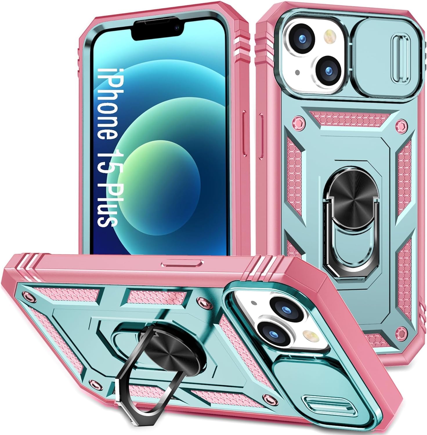DAWEIXEAU Case Compatible with Iphone 15 Pro Max, Shockproof Impact Resistant with Slide Lens Protective Cover Case for Iphone 15 Pro Max 6.7 Inch (Pink Green)  DAWEIXEAU   