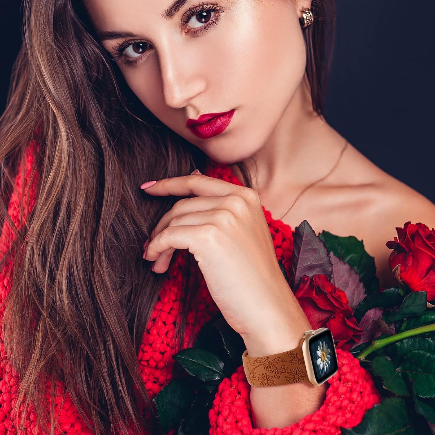 2 Pack Floral Engraved Band Compatible with Apple Watch Bands 38Mm 40Mm 41Mm for Women, Cute Wildflowers Design Soft Silicone Sport Strap Replacement Wristbands for Iwatch Series 9/8/7/SE/6/5/4/3/2/1