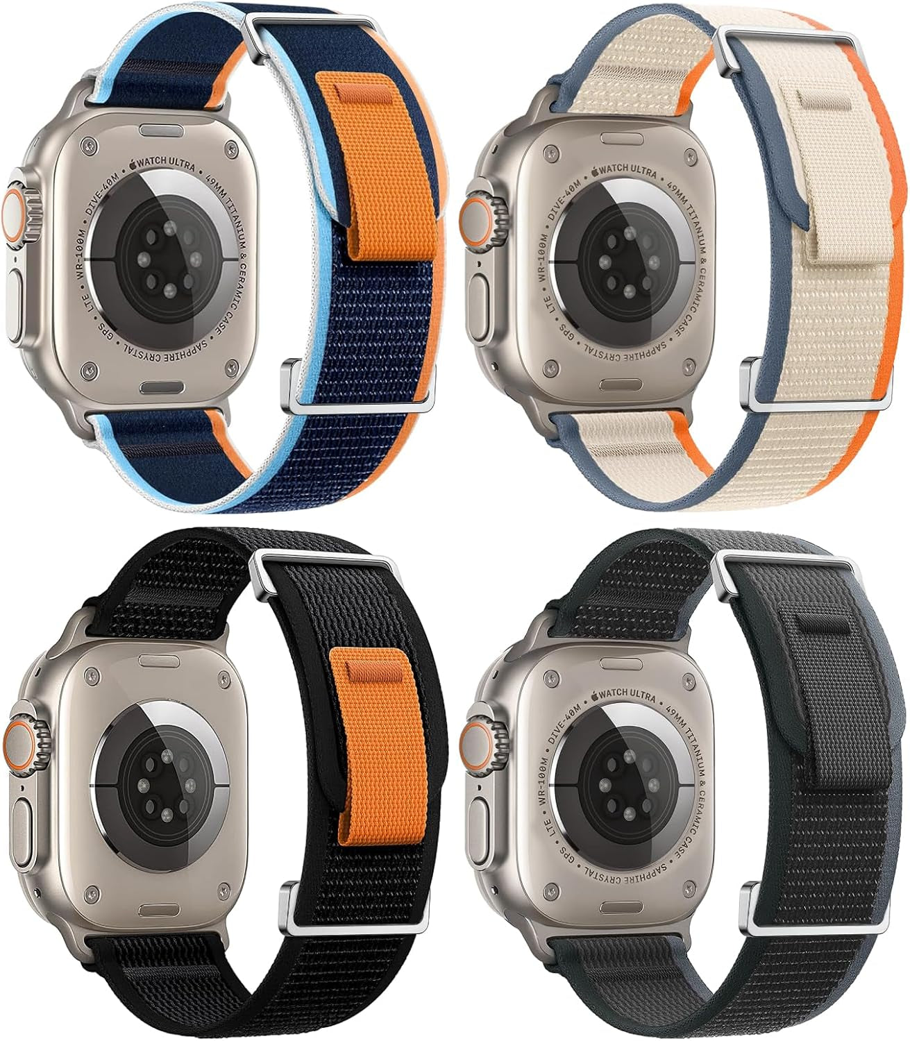 4 Pack Compatible with Apple Watch Ultra 2 Band 49Mm 45Mm 44Mm 42Mm for Men, Adjustable Trail Loop & Alpine Loop Nylon Band for Iwatch Ultra 2 Ultra Series SE 9/8/7/6/5/4