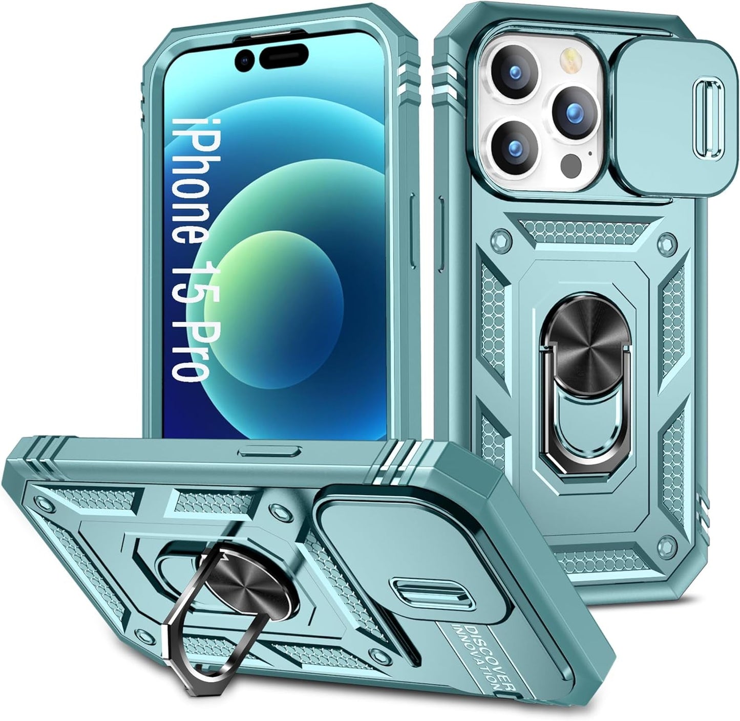 DAWEIXEAU Case Compatible with Iphone 15 Pro Max, Shockproof Impact Resistant with Slide Lens Protective Cover Case for Iphone 15 Pro Max 6.7 Inch (Pink Green)  DAWEIXEAU   