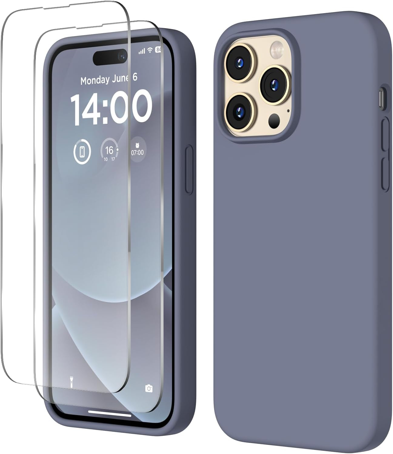 COFFKER Designed for Iphone 14 Pro Max Case, Liquid Silicone Case [2X Screen Protectors], Shockproof Slim Thin Protective Phone Case with Soft Anti-Scratch Microfiber Lining, 6.7 Inch, Calke Green  COFFKER Lavender Gray  