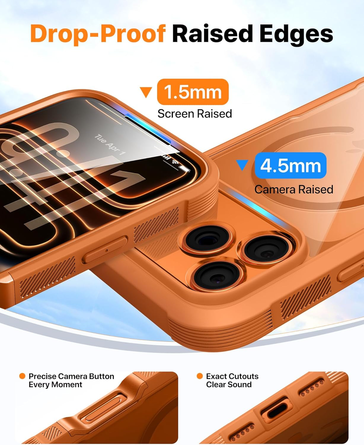 Diaclara Magnetic Designed for Iphone 17 Pro Max Case Full Body Bumper,[Compatible with Magsafe] Military Drop Proof Cover with Built-In Touch Sensitive Anti-Scratch Screen Protector,Orange