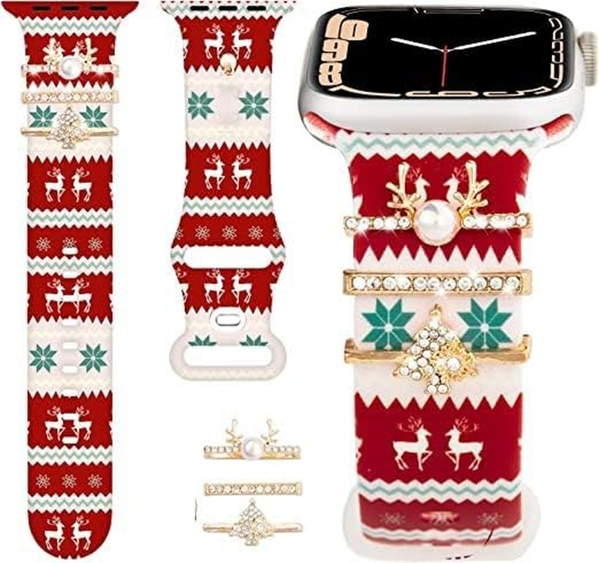 Decorative Rings Loops Compatible with Apple Watch Silicone Bands Metal Diamond Charms 45Mm 44Mm 42Mm 41Mm 40Mm 38Mm Iwatch Series 8 7 6 5 4 3 2 1 Accessories