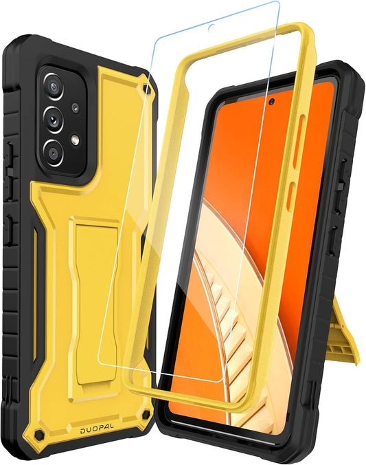 DUOPAL for Samsung Galaxy A53 5G Case, Military Grade Protection Shockproof Case with Tempered Glass HD Screen Protector and Kickstand Compatible with Samsung A53 Phone 6.5 5G Inch (Yellow)