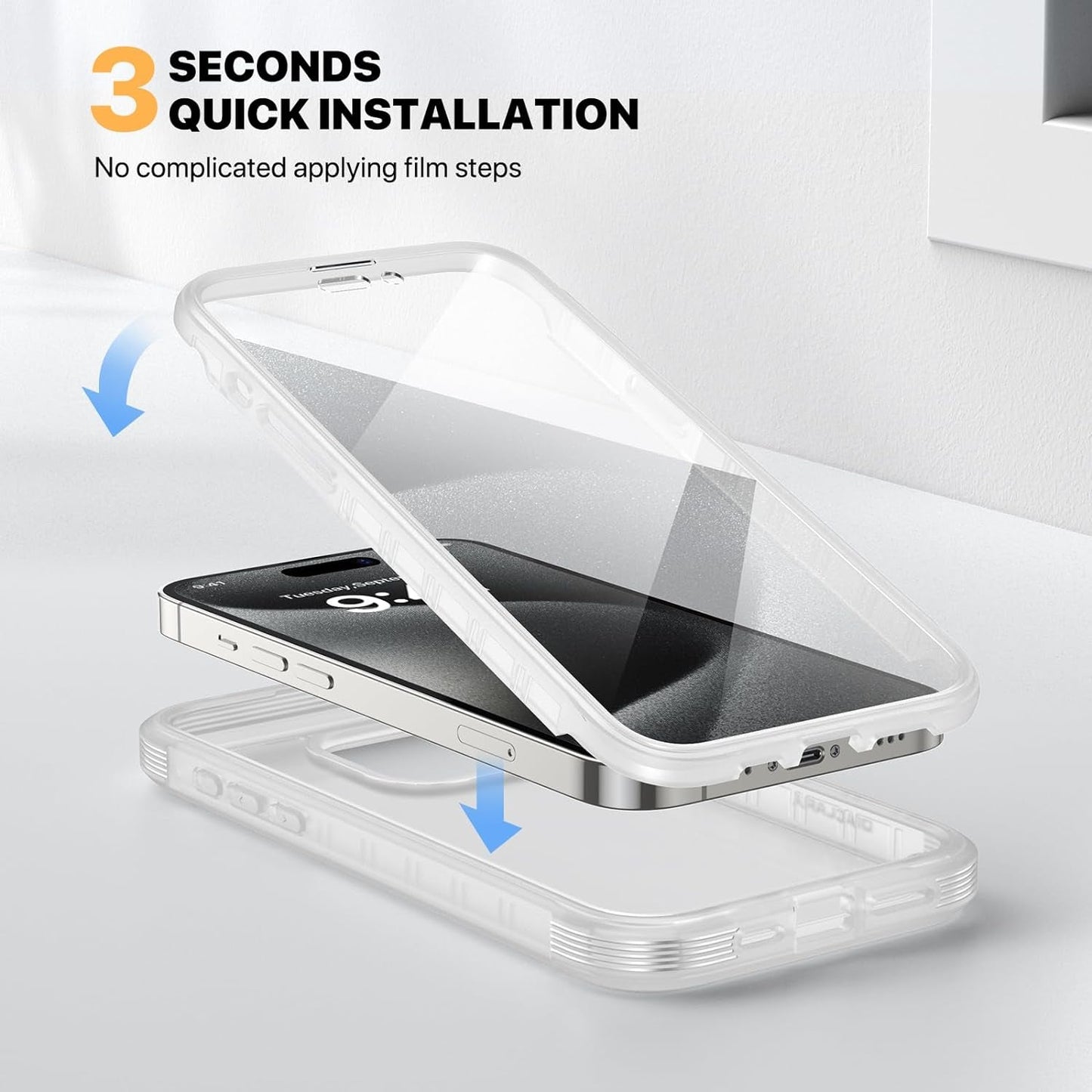 Diaclara Designed for Iphone 15 Pro Case, Full Body Rugged Case with Built-In Touch Sensitive Anti-Scratch Screen Protector, with Camera Lens Protector for Iphone 15 Pro 6.1",Frosted Clear  Diaclara   