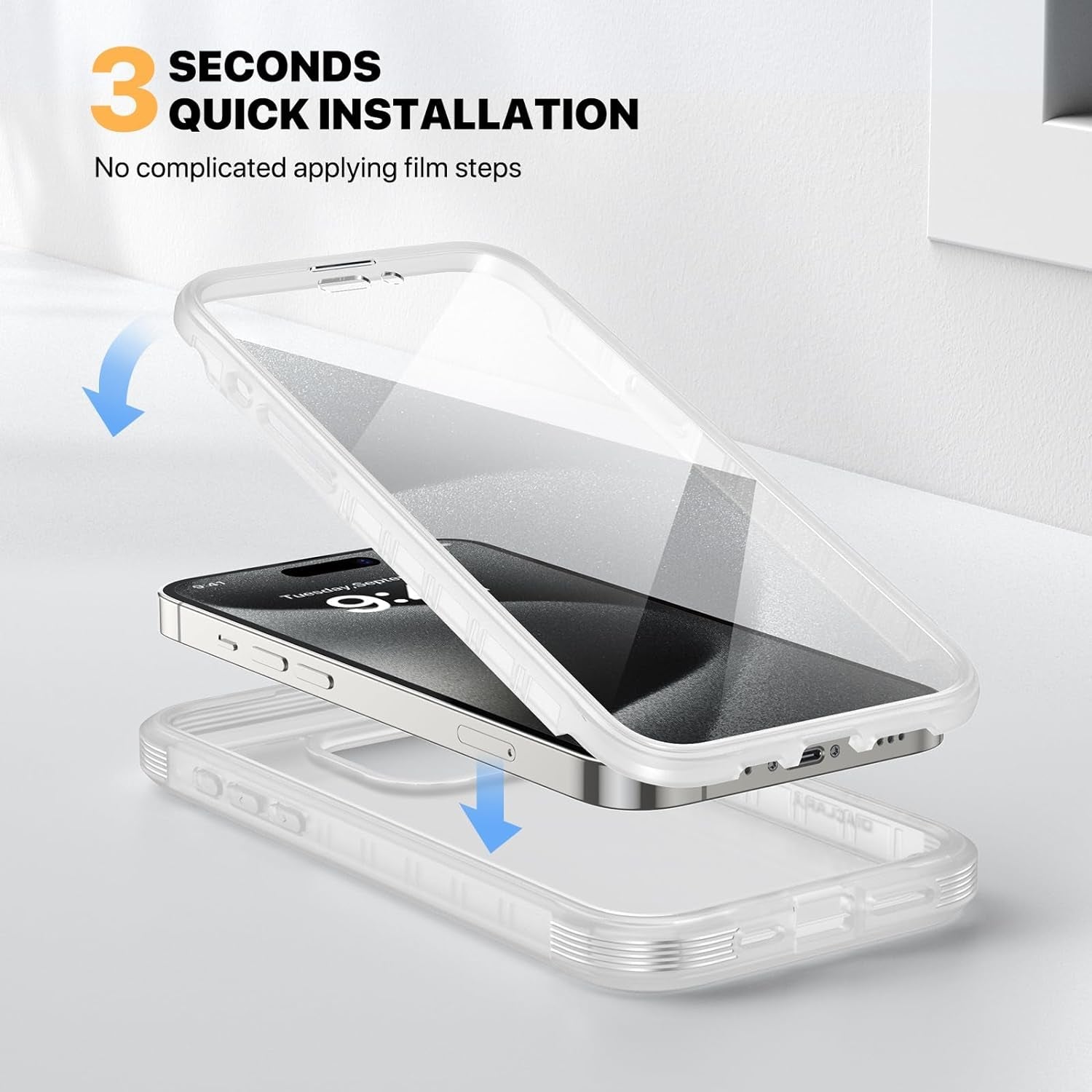 Diaclara Designed for Iphone 15 Pro Case, Full Body Rugged Case with Built-In Touch Sensitive Anti-Scratch Screen Protector, with Camera Lens Protector for Iphone 15 Pro 6.1",Frosted Clear  Diaclara   