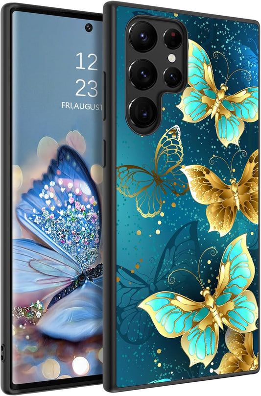 GUAGUA for Samsung Galaxy S22 Ultra Case Glow in the Dark, Samsung S22 Ultra Phone Case, Cute Blue Butterfly Noctilucent Luminous Shockproof Protective Case for Galaxy S22 Ultra 6.8'' Women Men Gifts
