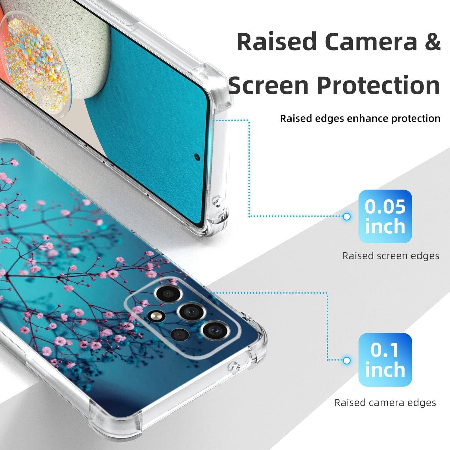 Galaxy A53 5G Case, Plum Blossom Flower Drop Protection Shockproof Case TPU Full Body Protective Scratch-Resistant Cover for Samsung Galaxy A53 5G