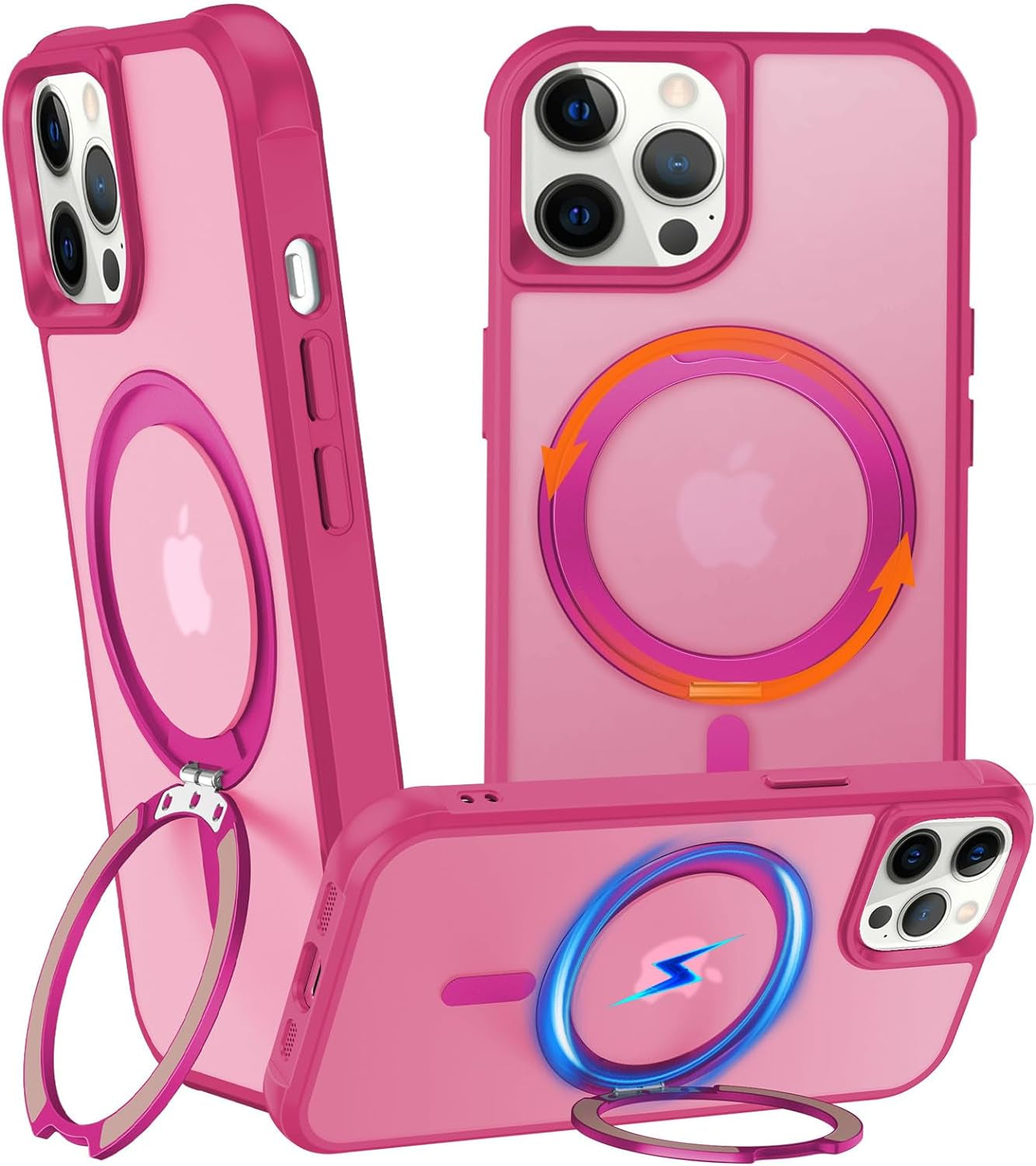 Chaofeng 360° Rotatable Stand for Iphone 15 Pro Case with Magnetic [Military Grade Drop Tested][Adjustable Kickstand] Ring Translucent Slim Hard Back Soft Edge, Purple  CHAOFEnG   