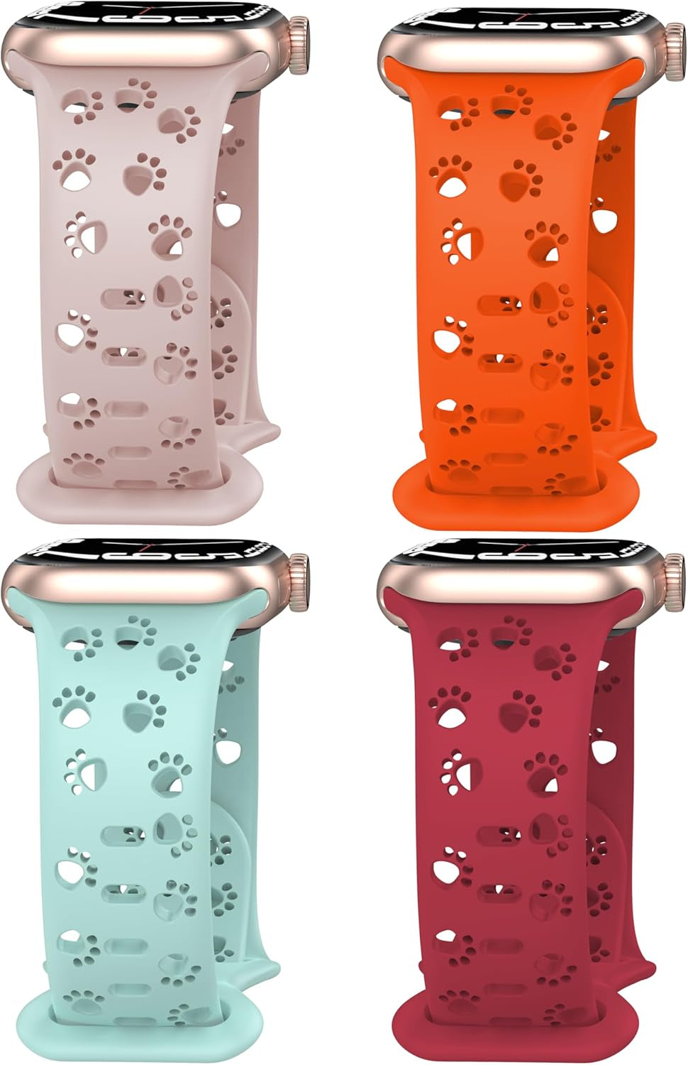 4 Pack Silicone Bands Compatible with Apple Watch Band 38Mm 40Mm 41Mm 42Mm 44Mm 45Mm 49Mm, Hollow-Out Design Wristbands Soft Sport Breathable Watch Bands for Iphone Iwatch Ultra SE Series 9 8 7 6 5 4 3 2 1