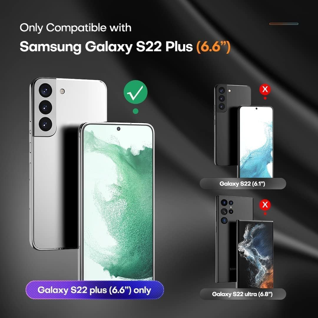 For Galaxy S22 plus Case with Soft TPU Film Screen Protector[2 Pack],3 in 1 Shockproof TPU Hard PC Bumper Drop-Proof Shell for Samsung Galaxy S22+Plus Black