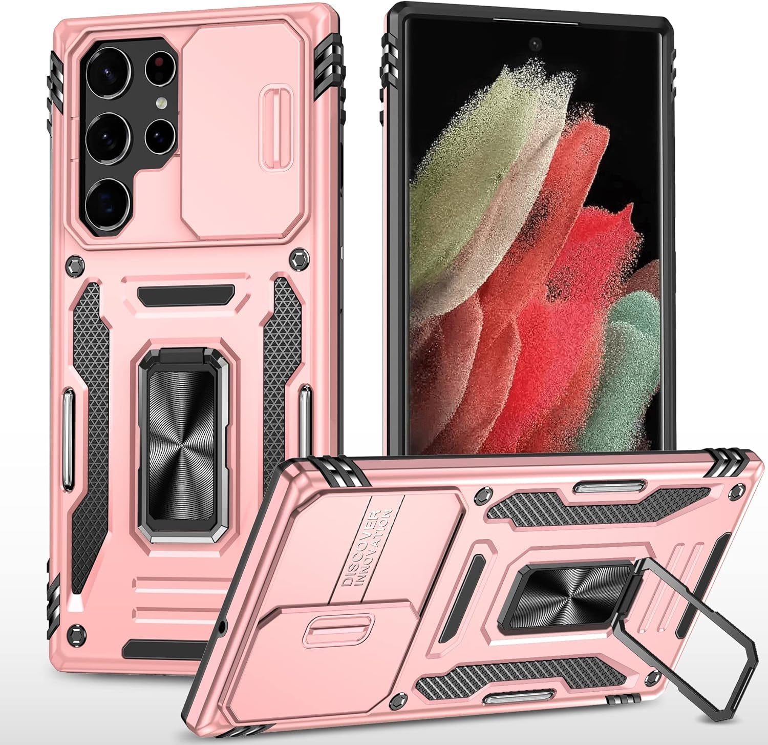 Design for Samsung Galaxy S22 Ultra Case with Stand & Camera Cover, Military Grade Drop Protective Case Built-In 180°+360° Rotate Ring Kickstand,Shockproof Phone Case for Samsung S22 Ultra Case Black