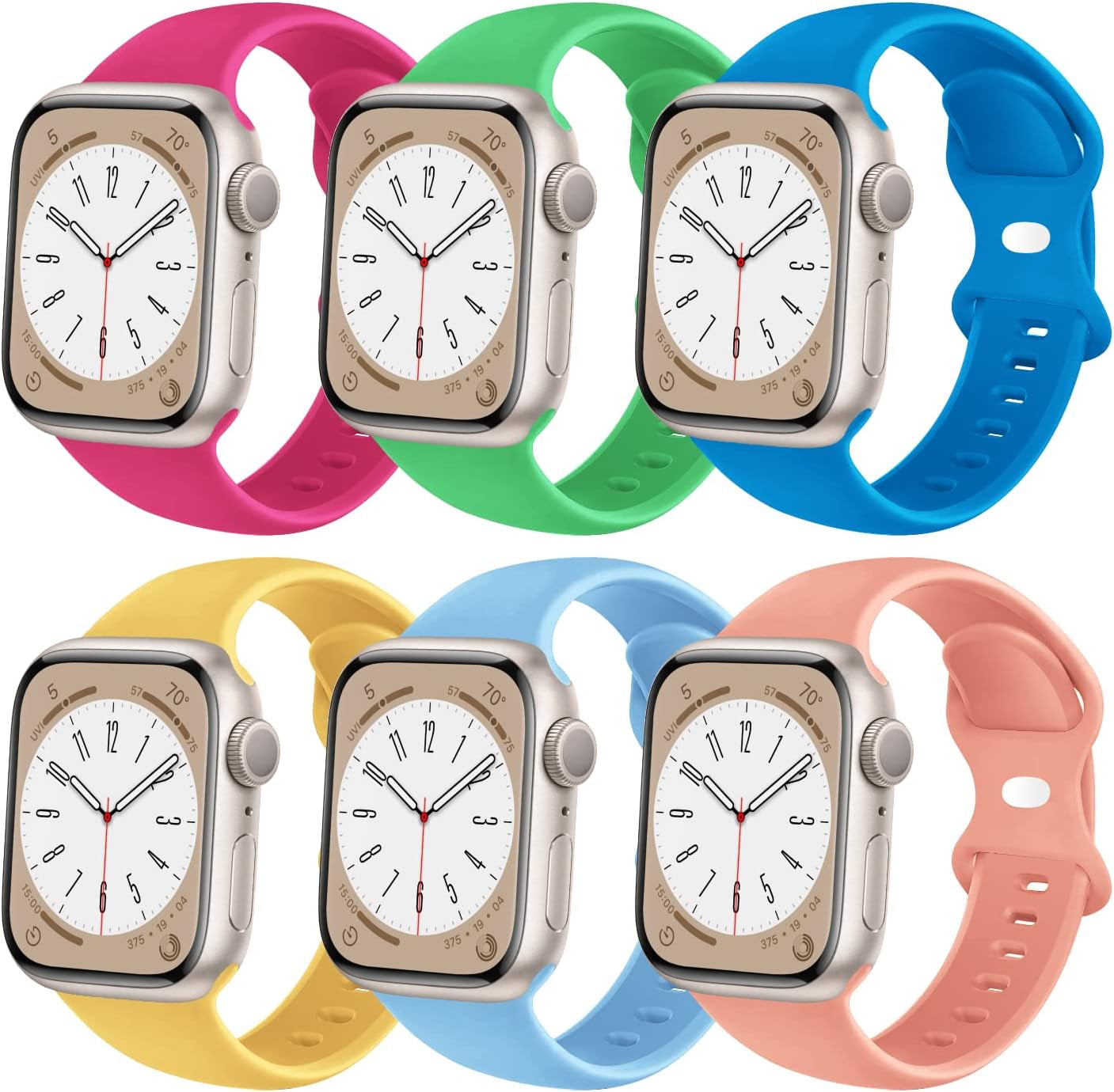 6 Pack Sport Bands Compatible with Apple Watch Band 38Mm 40Mm 41Mm 42Mm 44Mm 45Mm 49Mm,Soft Silicone Waterproof Strap for Iwatch Ultra2 Series 9 Ultra 8 7 6 5 4 3 2 1 SE Women Men