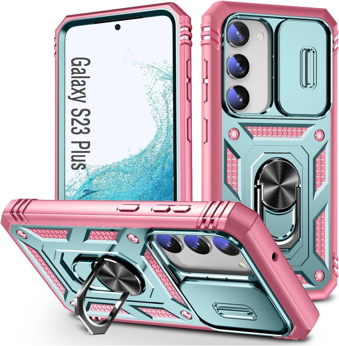 Case for Galaxy S23 FE, Slide Lens Protective Case Shockproof Impact Resistant with Kickstand Cover Case for Samsung Galaxy S23 FE 5G 6.4" (Green)