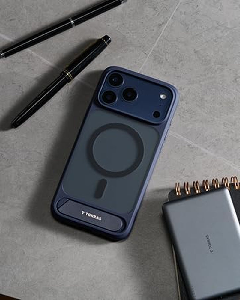 TORRAS Strong Magnetic & Seamless Stand for Iphone 17 Pro Max Case, Fit for Magsafe, Military Grade Drop Protection, Invisible Adjustable Kickstand, Camera Control Button, Translucent Matte Deep Blue
