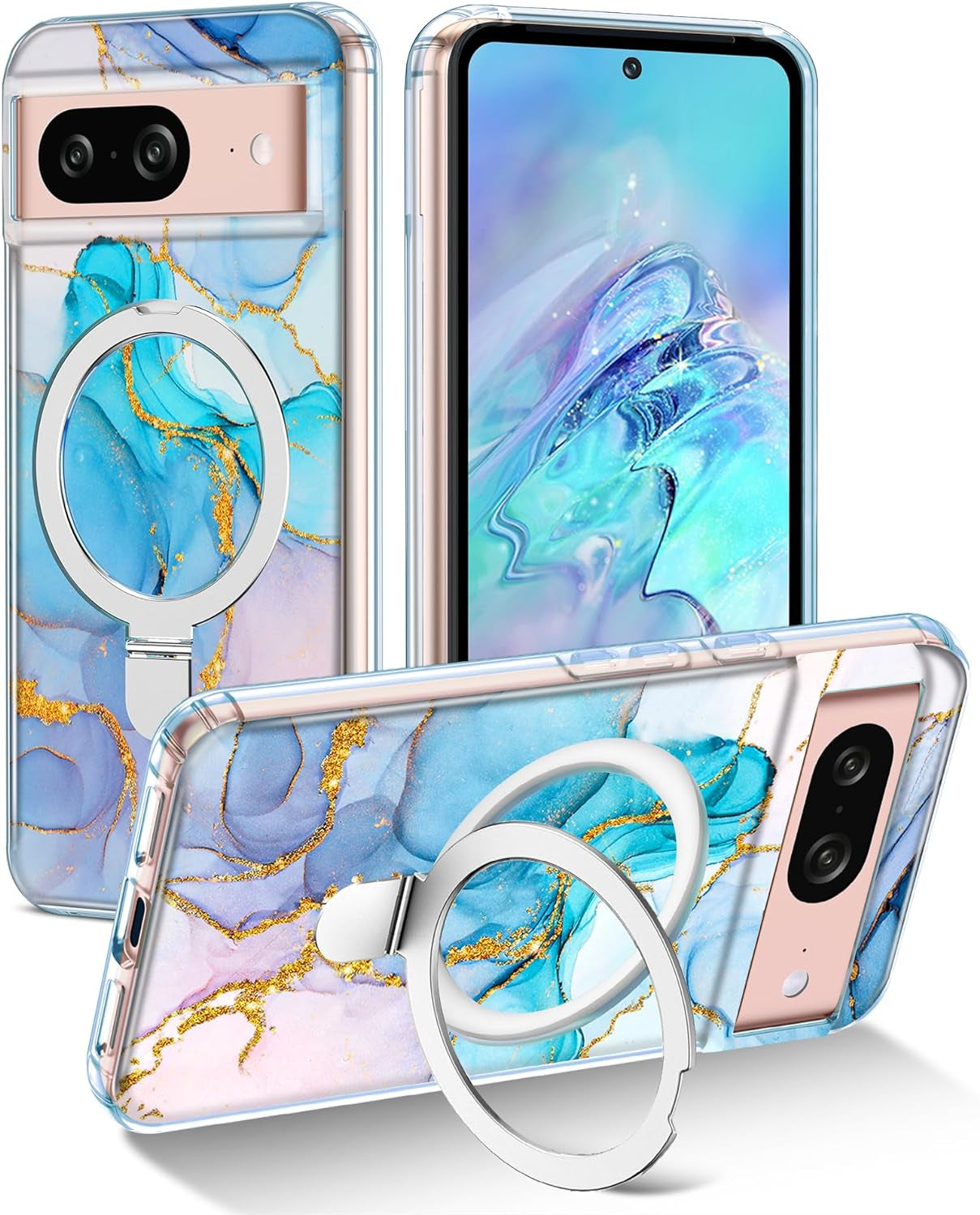 Lamcase Magnetic for Google Pixel 8 Case with Ring Stand [Compatible with Magsafe], Hard PC Slim Full Body Drop Protective Women Girls Men Phone Case for Google Pixel 8, Pink  Lamcase Blue Pink For Google Pixel 8, 6.2 Inch 