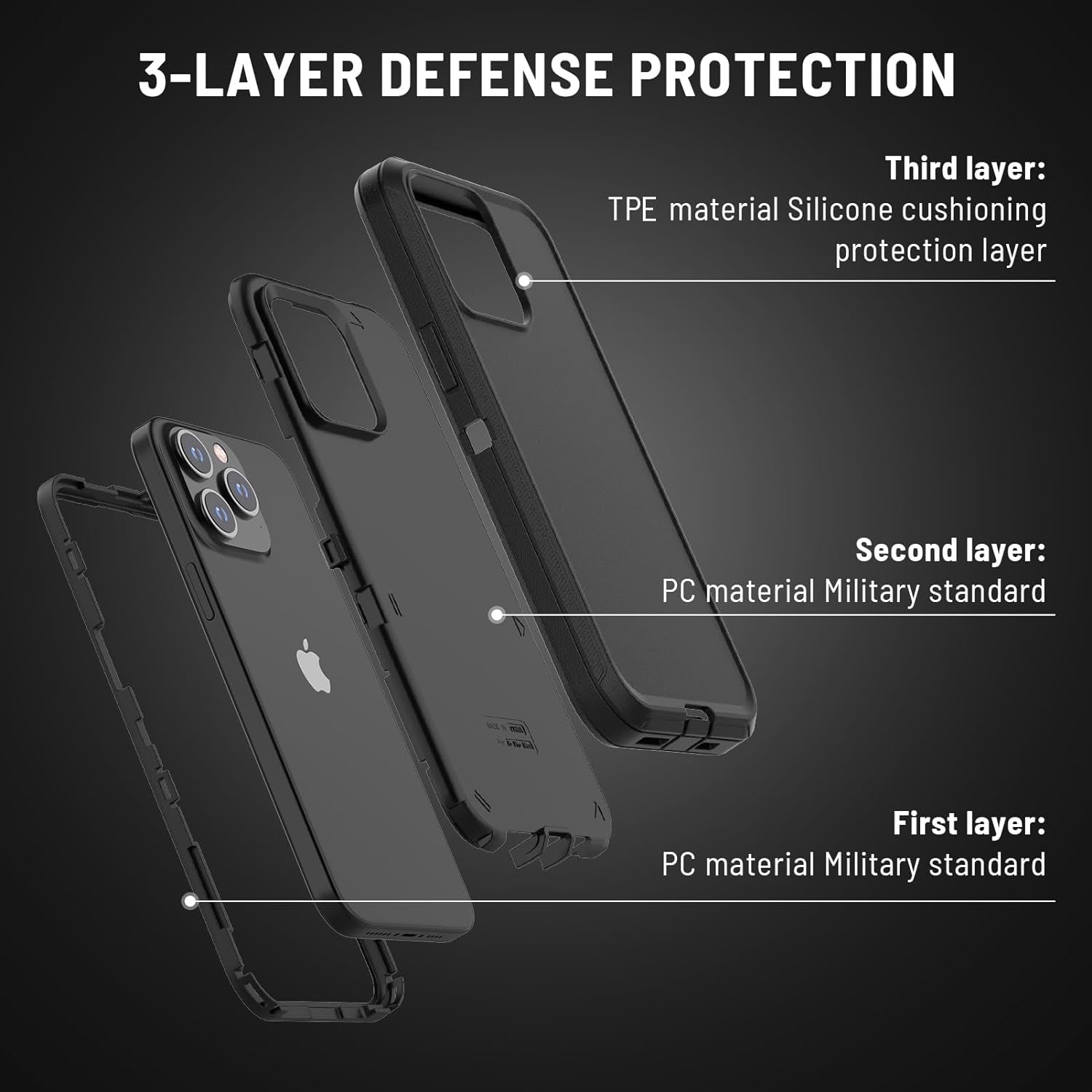 Pdxox Heavy Duty Case for Iphone 15 Pro Max,3-Layer Military Protection Drop Protective Shockproof Full Body Protection Wireless Charging Tough Case for Iphone 15 Pro Max (Black)  pdxox   