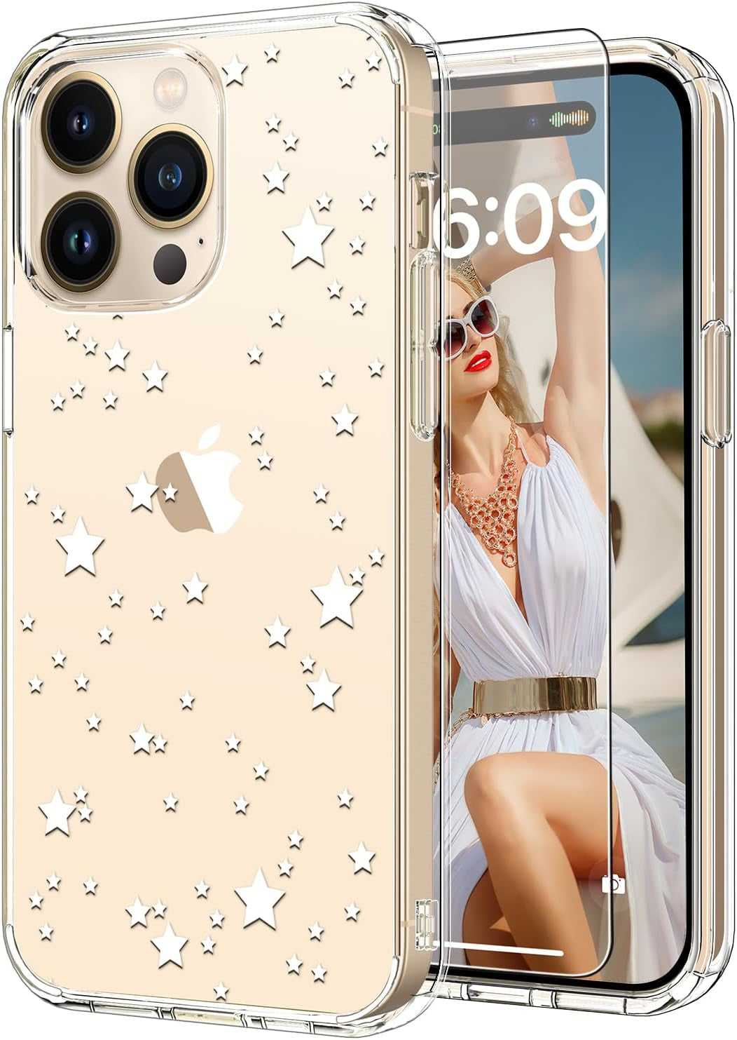 ICEDIO for Iphone 15 Pro Case with Screen Protector-Clear with Fashionable Trendy Patterns-Designed for Girls Women-Slim Fit Cover-Protective Phone Case 6.1" Cute Blooming Pink Floral  ICEDIO   