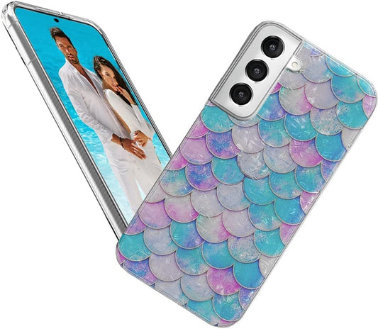 For Samsung Galaxy S22 plus Case for Girl Women Men, Glitter Mother of Pearl Shiny Sparkle Bling Slim Soft TPU Protective Back Phone Case Cover for Galaxy S22+ 6.6,Cute Pink Blue Mermaid Tail