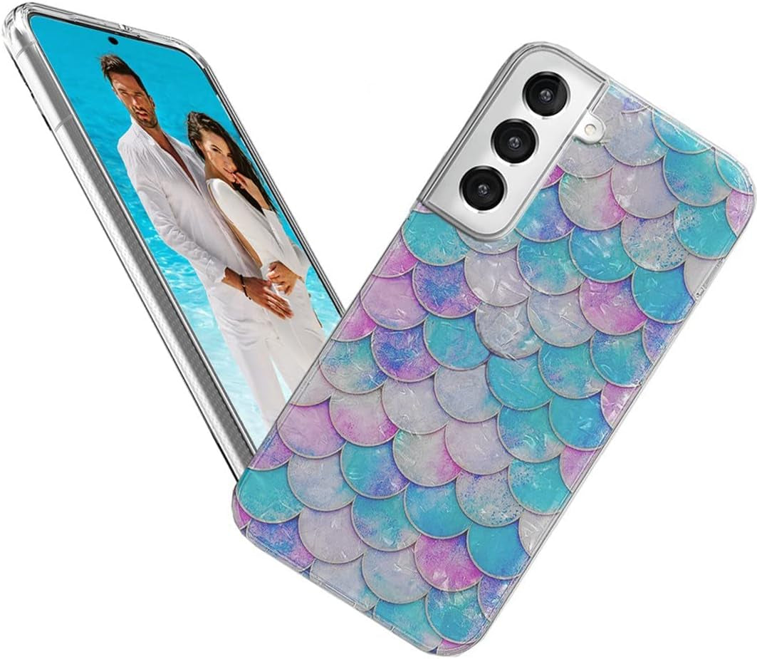 For Samsung Galaxy S22 plus Case for Girl Women Men, Glitter Mother of Pearl Shiny Sparkle Bling Slim Soft TPU Protective Back Phone Case Cover for Galaxy S22+ 6.6,Cute Pink Blue Mermaid Tail