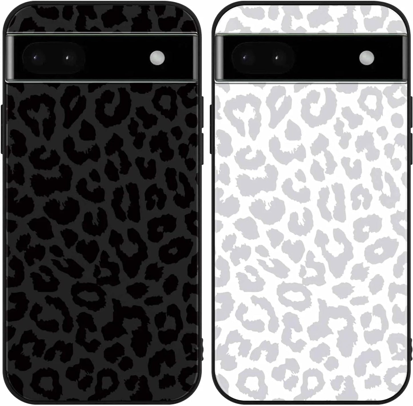 2 Pack Cute Cheetah Print for Google Pixel 6A(5G) 6.3" Phone Case,Luxury Leopard Pattern Design Cases Soft Silicone TPU Shockproof Protective Cover for Women Girls-Black & White  RUMDEY Leopard Google Pixel 6A(5G) 