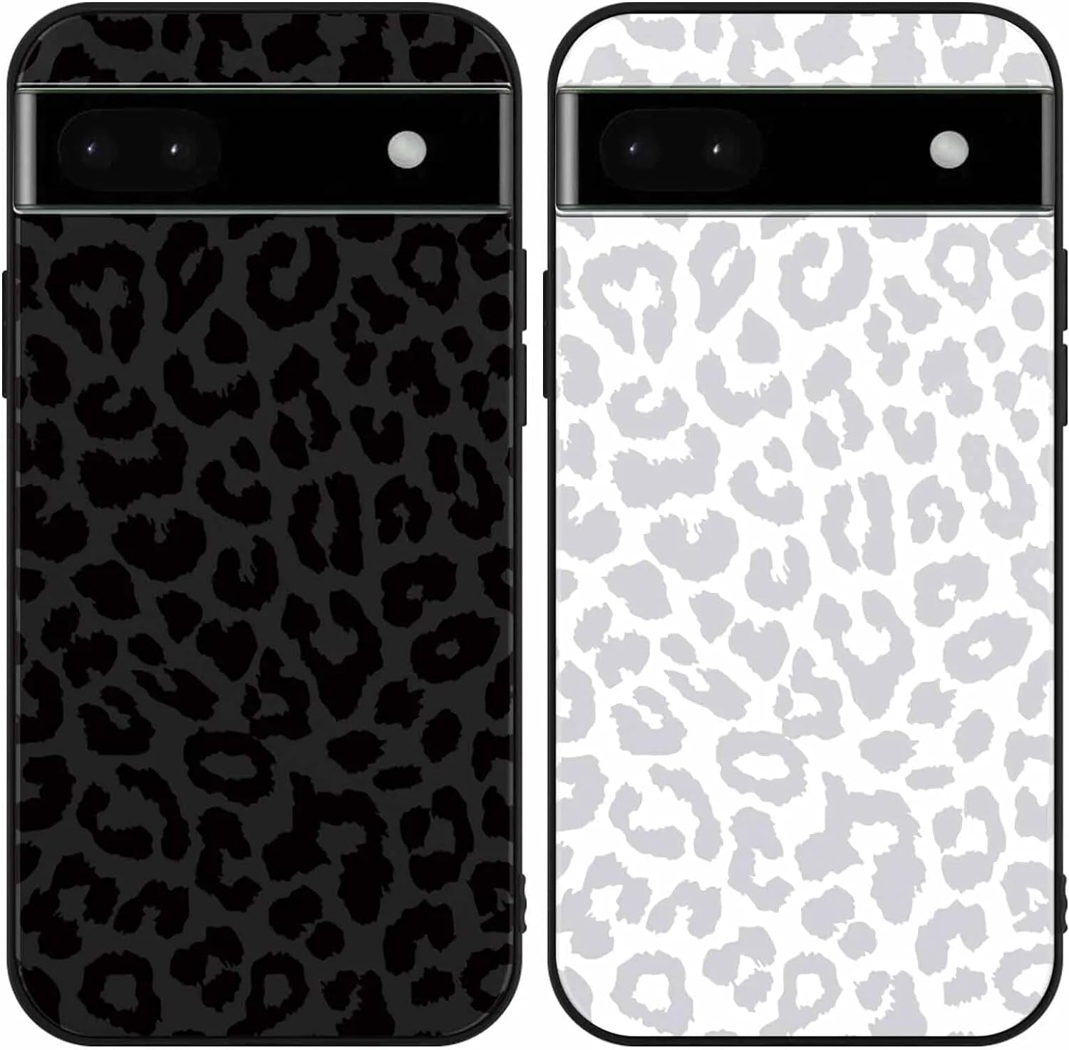 2 Pack Cute Cheetah Print for Google Pixel 6A(5G) 6.3" Phone Case,Luxury Leopard Pattern Design Cases Soft Silicone TPU Shockproof Protective Cover for Women Girls-Black & White  RUMDEY Leopard Google Pixel 6A(5G) 